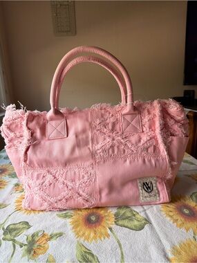 🦊🩷🦊 Wildfox Blush Pink Frayed Patchwork Tote 🦊🩷🦊 NWT 🦊🩷🦊